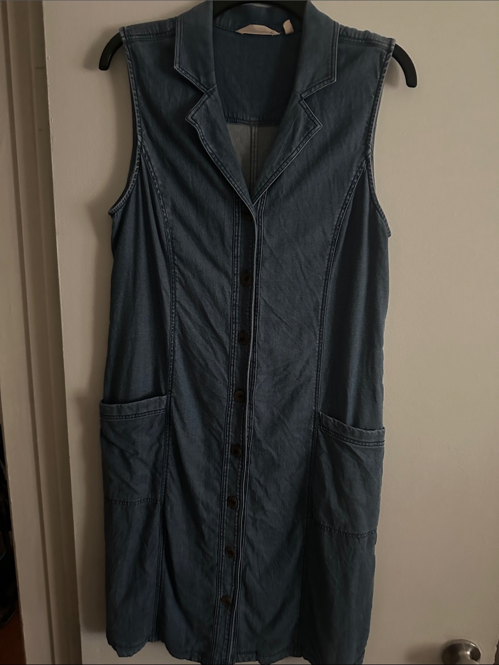Soft Surroundings Denim-Look Sleeveless Button Front Dress in Blue